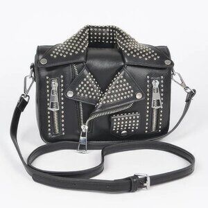 Faux Leather Metal Studded Jacket Clutch